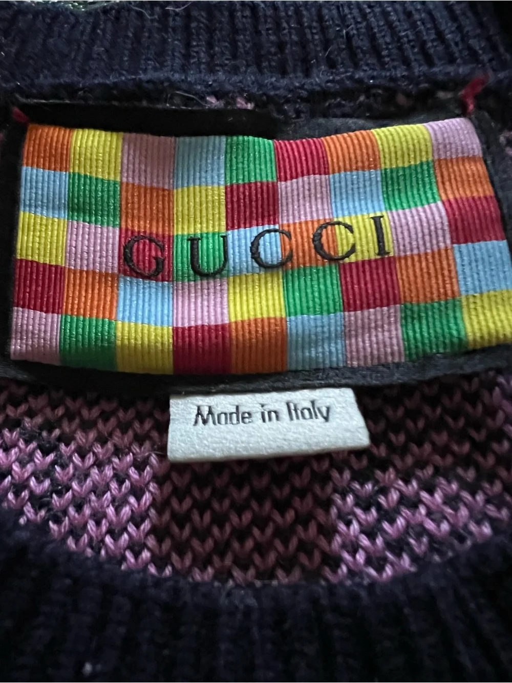 Gucci Pink GG Logo Crewneck Sweater with Navy Trim